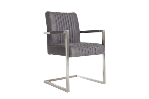 Big Aston Cantilever Steel Armchair Vintage Grey Brushed Stainless Steel