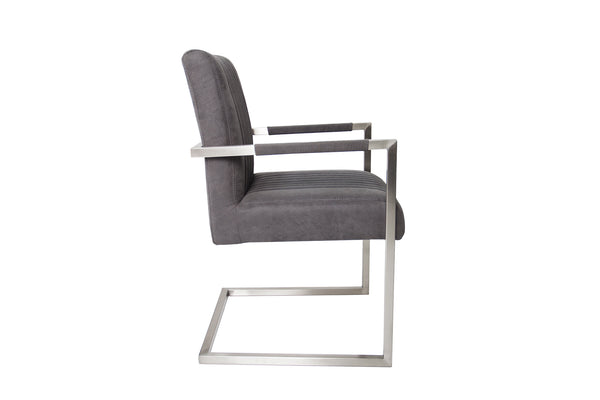 Big Aston Cantilever Steel Armchair Vintage Grey Brushed Stainless Steel