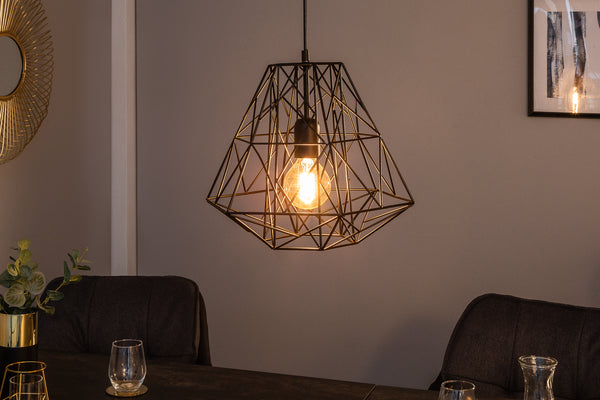 Filigree Suspension Hanging Industrial Cage Lamp Black 36cm