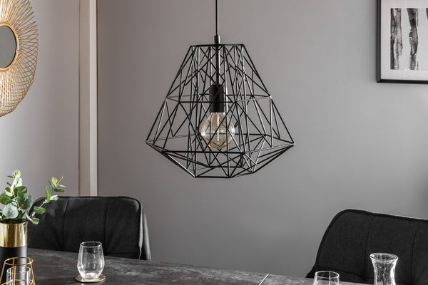 Filigree Suspension Hanging Industrial Cage Lamp Black 36cm