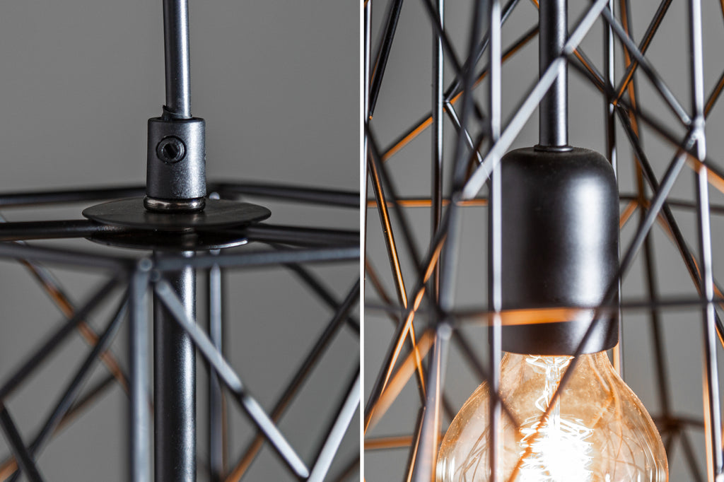 Filigree Suspension Hanging Industrial Cage Lamp Black 36cm Artico Interiors