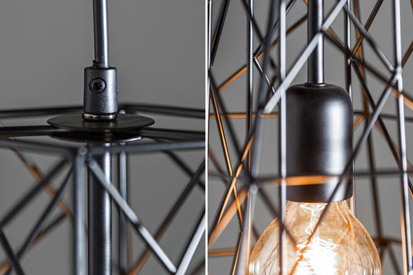 Filigree Suspension Hanging Industrial Cage Lamp Black 36cm