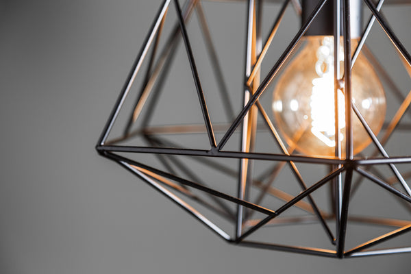 Filigree Suspension Hanging Industrial Cage Lamp Black 36cm