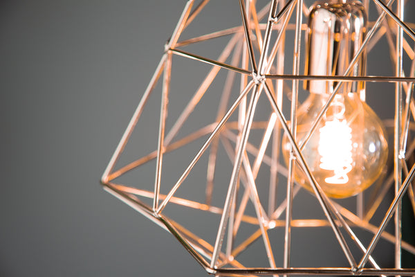 Filigree Suspension Hanging Industrial Cage Lamp Rose Gold 36cm