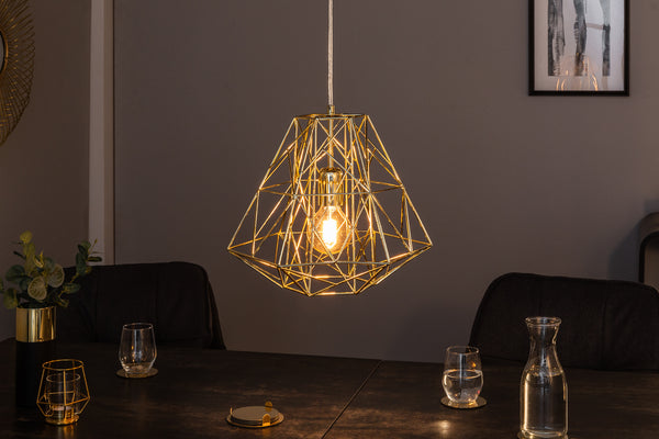 Filigree Suspension Hanging Industrial Cage Lamp Gold 36cm