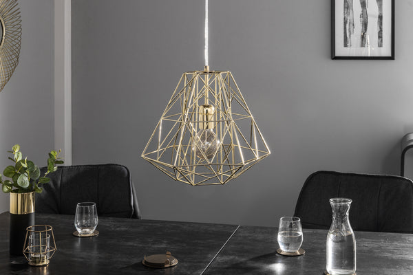 Filigree Suspension Hanging Industrial Cage Lamp Gold 36cm
