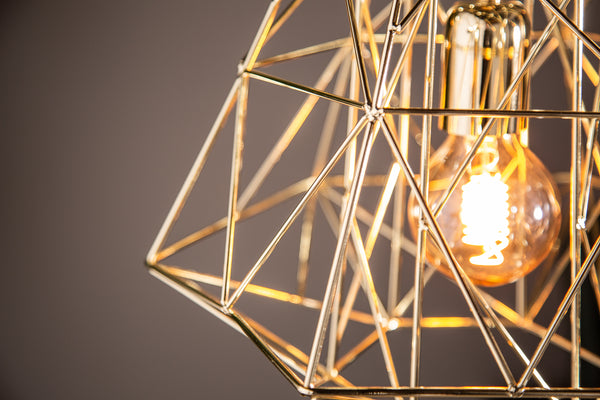 Filigree Suspension Hanging Industrial Cage Lamp Gold 36cm