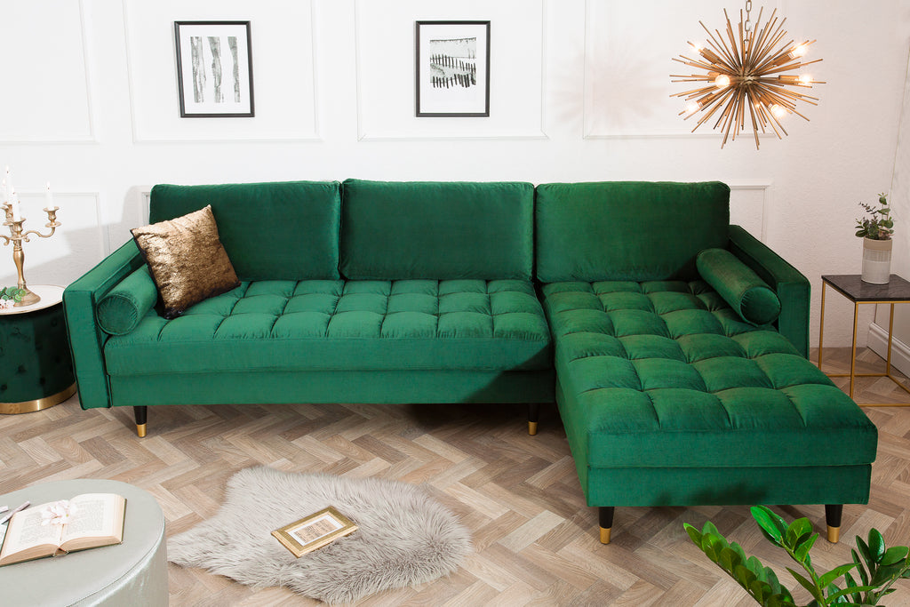 Cosy Elegant 3 Seater Velvet Emerald Green Corner Sofa 260 cm - Artico ...