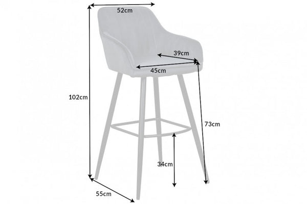Turin Noble Bar Stool Silver-Grey Velvet with Decorative Stitching