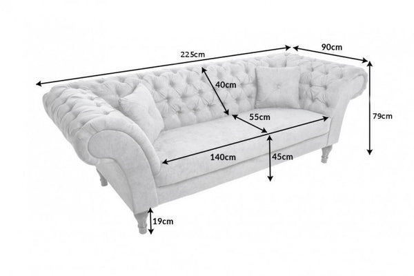 Paris Elegant 3 Seater Chesterfield Sofa Grey with cushions 225 cm
