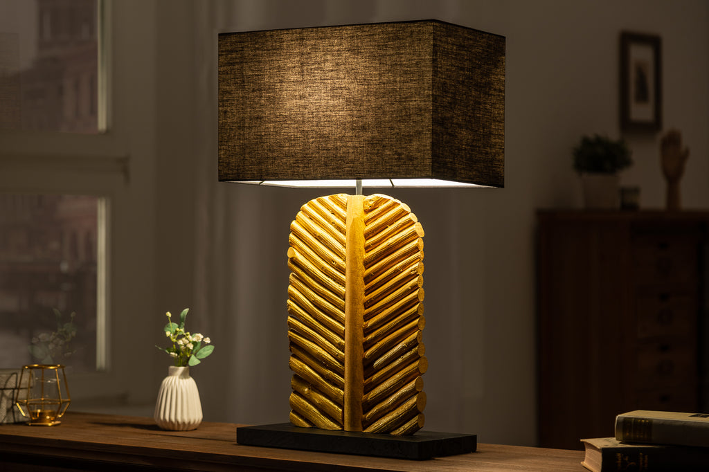 Leaf Longan Wood Handmade Table Lamp Gold Black 64 cm - Artico Interiors
