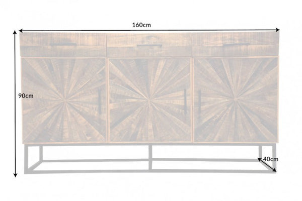 Artisan Industrial Mango Wood Sideboard with Handmade Mosaic 160 cm