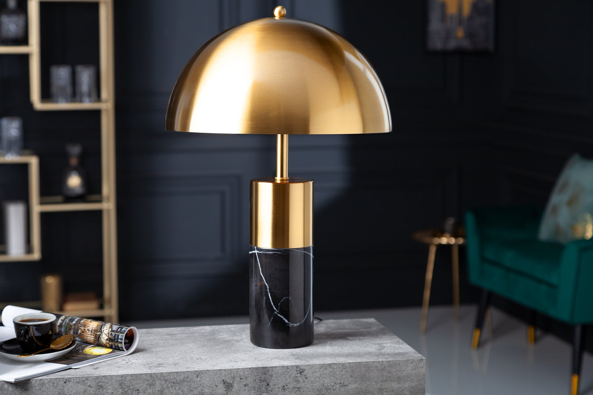 burlesque elegant black gold table lamp with marble base 52 cm