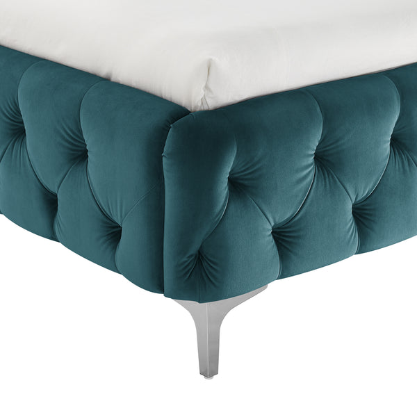 Modern Baroque Elegant Double Super King Bed Pacific Blue Velvet Chesterfield Design 200 cm